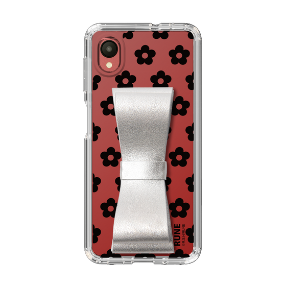 Slim Protection Case - STAND & RING RIBBON Silver［ Rune Naito - RUNE Flower - Black ］