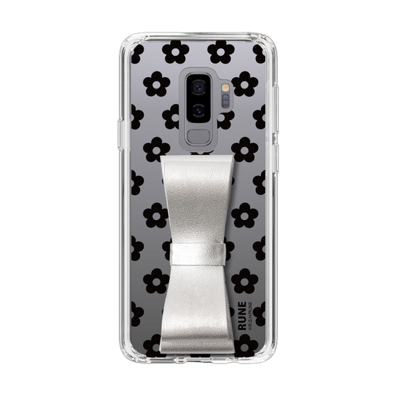 Slim Protection Case - STAND & RING RIBBON Silver［ Rune Naito - RUNE Flower - Black ］