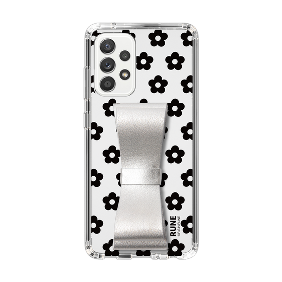 Slim Protection Case - STAND & RING RIBBON Silver［ Rune Naito - RUNE Flower - Black ］