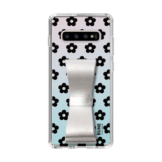 Slim Protection Case - STAND & RING RIBBON Silver［ Rune Naito - RUNE Flower - Black ］
