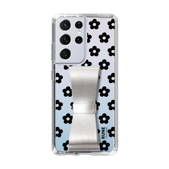 Slim Protection Case - STAND & RING RIBBON Silver［ Rune Naito - RUNE Flower - Black ］