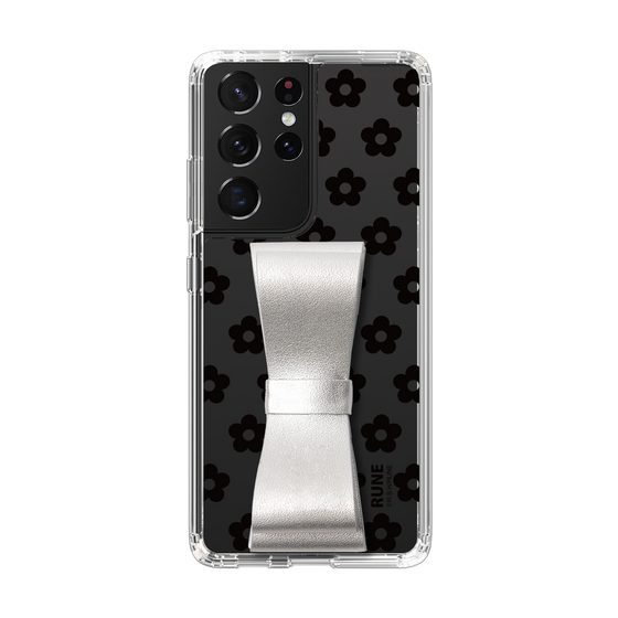 Slim Protection Case - STAND & RING RIBBON Silver［ Rune Naito - RUNE Flower - Black ］