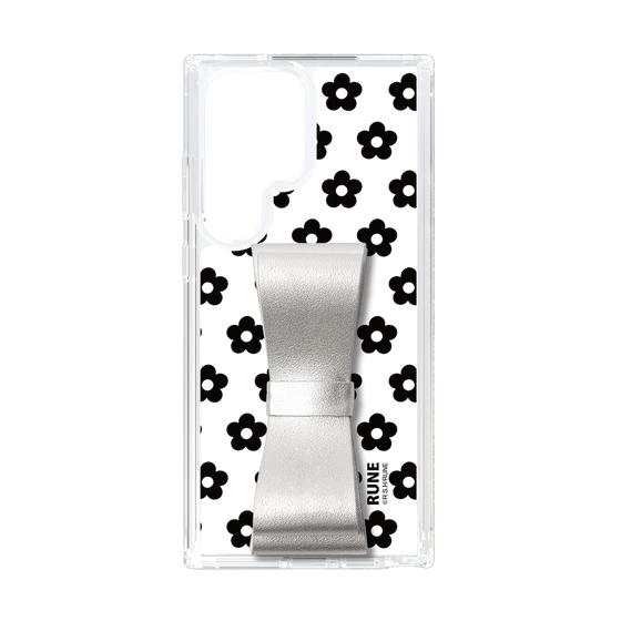 Slim Protection Case - STAND & RING RIBBON Silver［ Rune Naito - RUNE Flower - Black ］