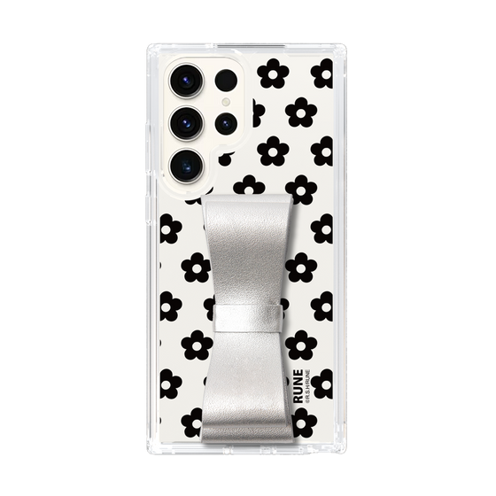 Slim Protection Case - STAND & RING RIBBON Silver［ Rune Naito - RUNE Flower - Black ］