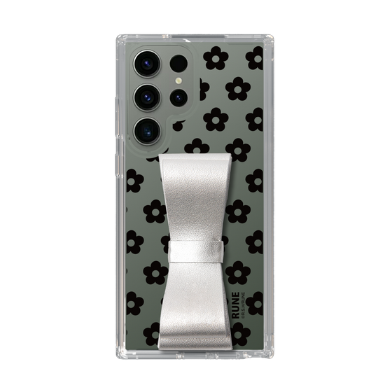 Slim Protection Case - STAND & RING RIBBON Silver［ Rune Naito - RUNE Flower - Black ］