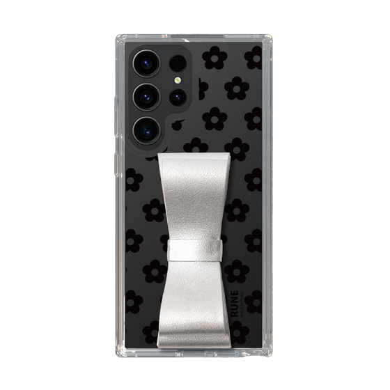 Slim Protection Case - STAND & RING RIBBON Silver［ Rune Naito - RUNE Flower - Black ］