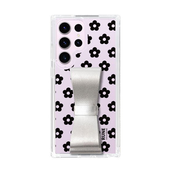 Slim Protection Case - STAND & RING RIBBON Silver［ Rune Naito - RUNE Flower - Black ］