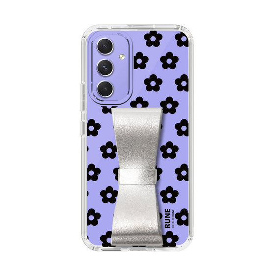 Slim Protection Case - STAND & RING RIBBON Silver［ Rune Naito - RUNE Flower - Black ］