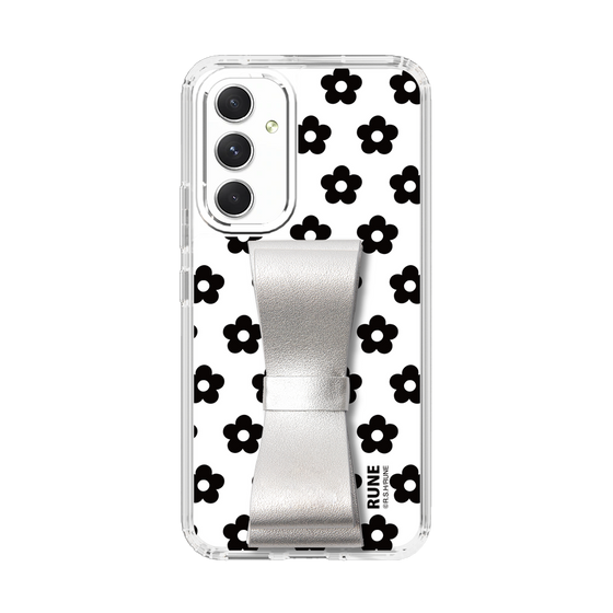 Slim Protection Case - STAND & RING RIBBON Silver［ Rune Naito - RUNE Flower - Black ］