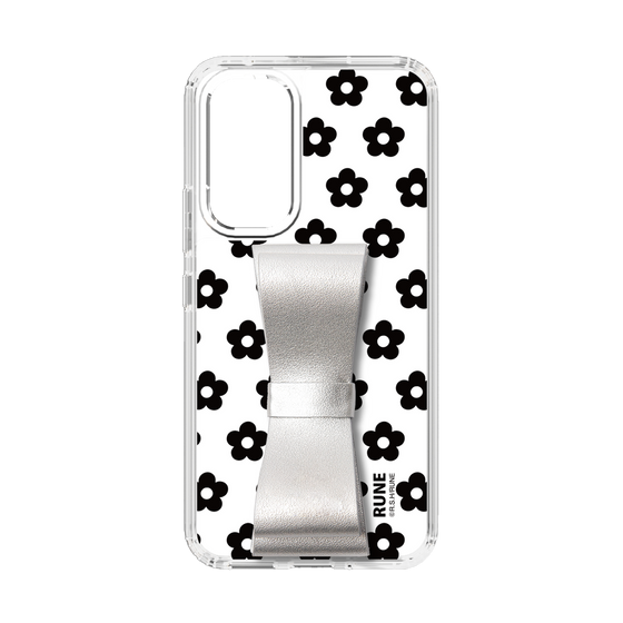 Slim Protection Case - STAND & RING RIBBON Silver［ Rune Naito - RUNE Flower - Black ］