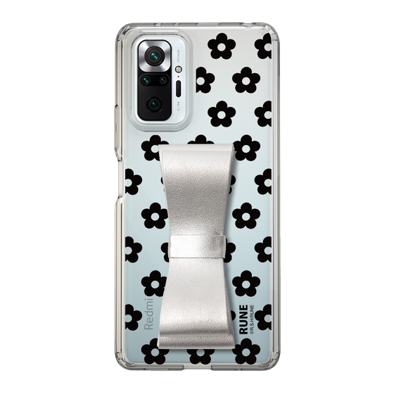 Slim Protection Case - STAND & RING RIBBON Silver［ Rune Naito - RUNE Flower - Black ］
