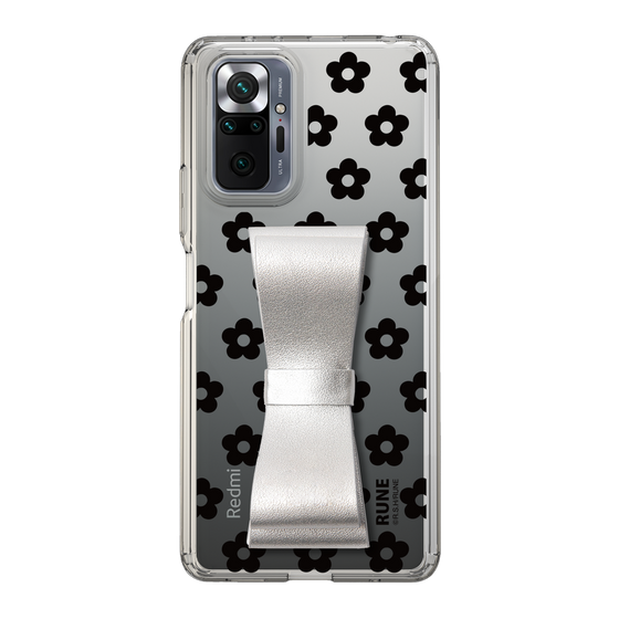 Slim Protection Case - STAND & RING RIBBON Silver［ Rune Naito - RUNE Flower - Black ］