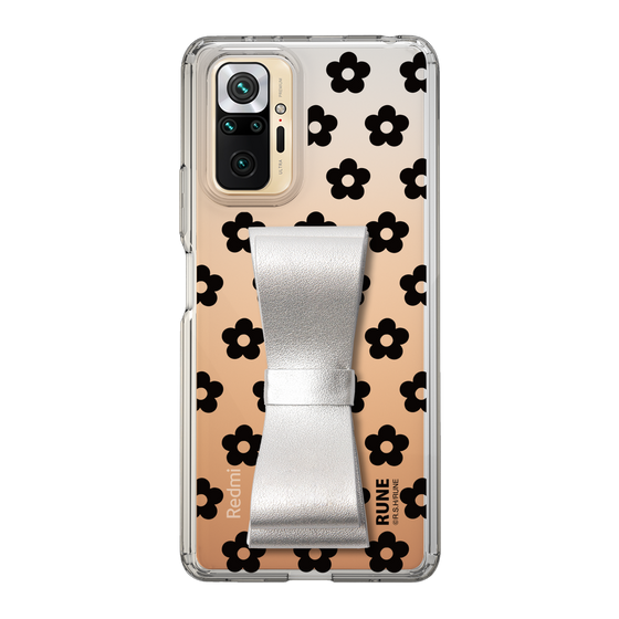 Slim Protection Case - STAND & RING RIBBON Silver［ Rune Naito - RUNE Flower - Black ］