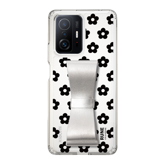 Slim Protection Case - STAND & RING RIBBON Silver［ Rune Naito - RUNE Flower - Black ］