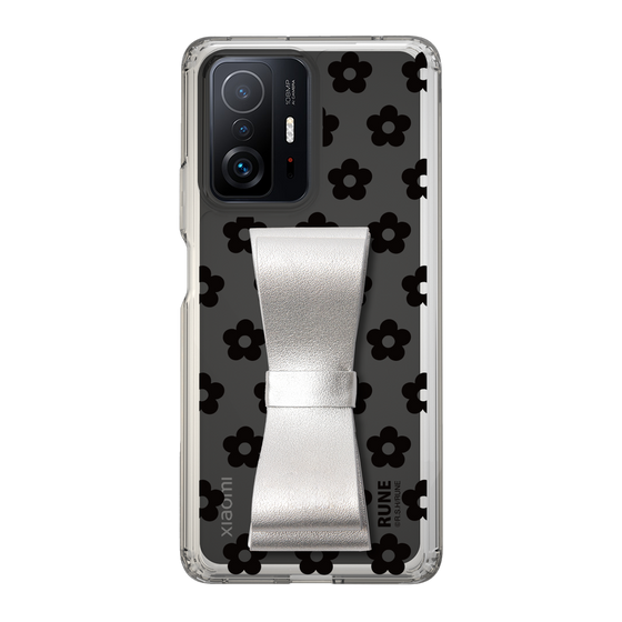 Slim Protection Case - STAND & RING RIBBON Silver［ Rune Naito - RUNE Flower - Black ］