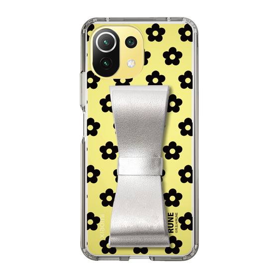 Slim Protection Case - STAND & RING RIBBON Silver［ Rune Naito - RUNE Flower - Black ］