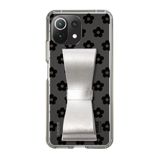 Slim Protection Case - STAND & RING RIBBON Silver［ Rune Naito - RUNE Flower - Black ］