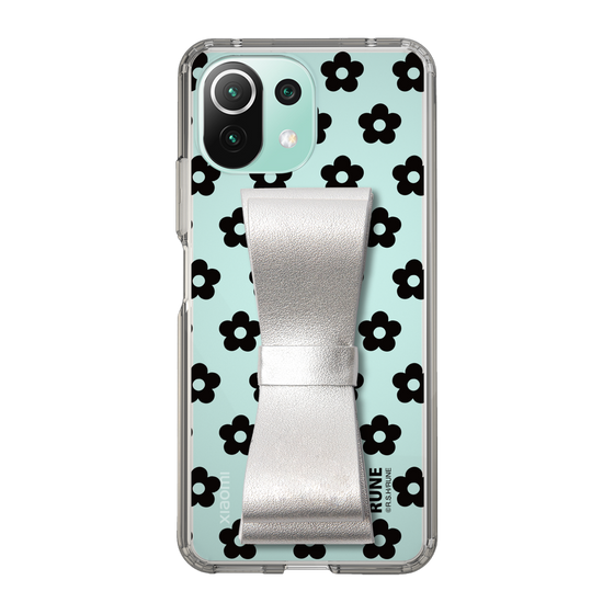 Slim Protection Case - STAND & RING RIBBON Silver［ Rune Naito - RUNE Flower - Black ］
