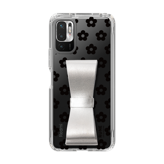 Slim Protection Case - STAND & RING RIBBON Silver［ Rune Naito - RUNE Flower - Black ］