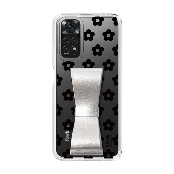 Slim Protection Case - STAND & RING RIBBON Silver［ Rune Naito - RUNE Flower - Black ］