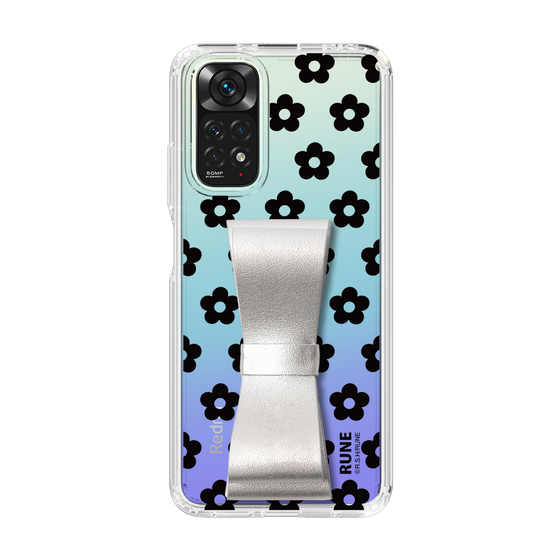 Slim Protection Case - STAND & RING RIBBON Silver［ Rune Naito - RUNE Flower - Black ］