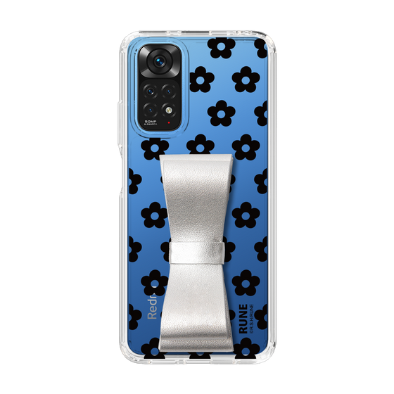 Slim Protection Case - STAND & RING RIBBON Silver［ Rune Naito - RUNE Flower - Black ］