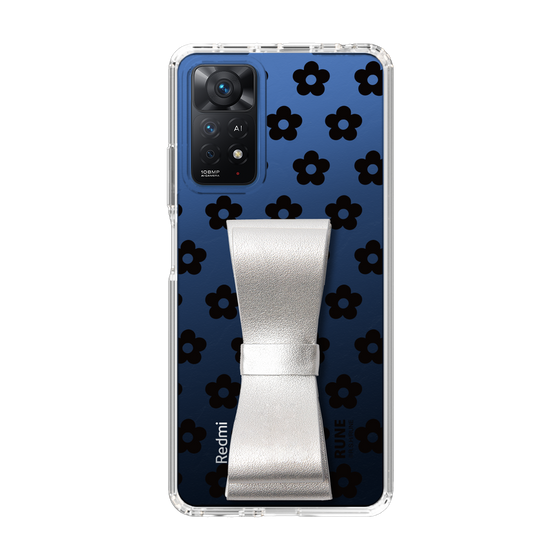 Slim Protection Case - STAND & RING RIBBON Silver［ Rune Naito - RUNE Flower - Black ］