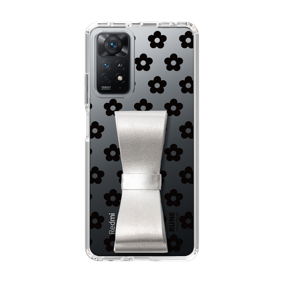 Slim Protection Case - STAND & RING RIBBON Silver［ Rune Naito - RUNE Flower - Black ］