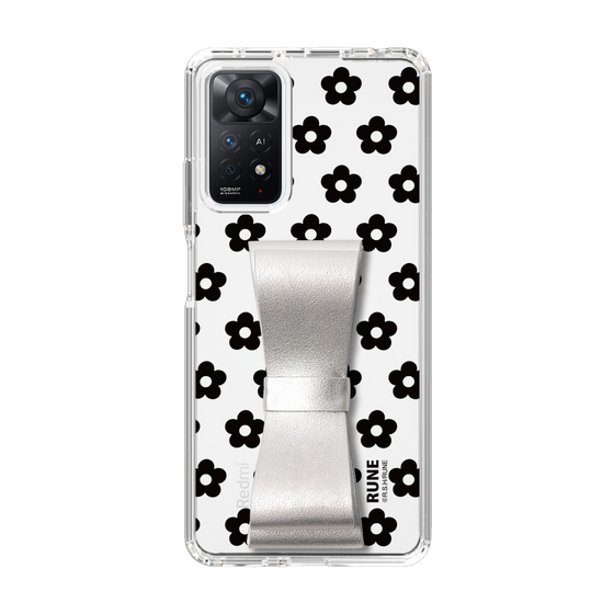 Slim Protection Case - STAND & RING RIBBON Silver［ Rune Naito - RUNE Flower - Black ］