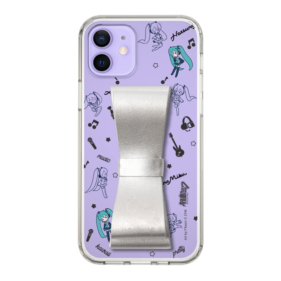 Slim Protection Case - STAND & RING RIBBON Silver［ HATSUNE MIKU - Ribbon - Instrumental - Monochrome ］
