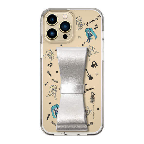 Slim Protection Case - STAND & RING RIBBON Silver［ HATSUNE MIKU - Ribbon - Instrumental - Monochrome ］