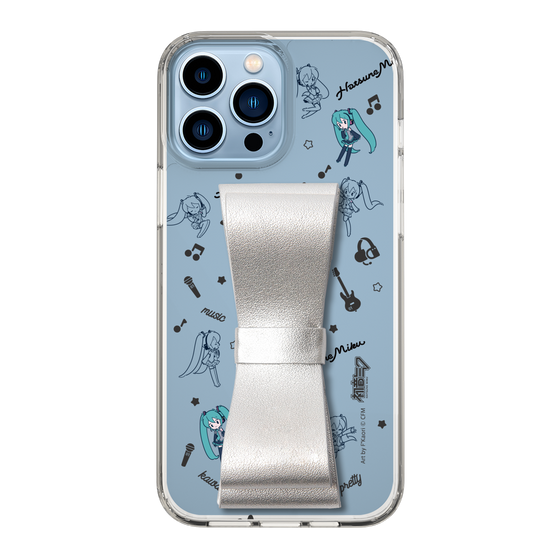 Slim Protection Case - STAND & RING RIBBON Silver［ HATSUNE MIKU - Ribbon - Instrumental - Monochrome ］