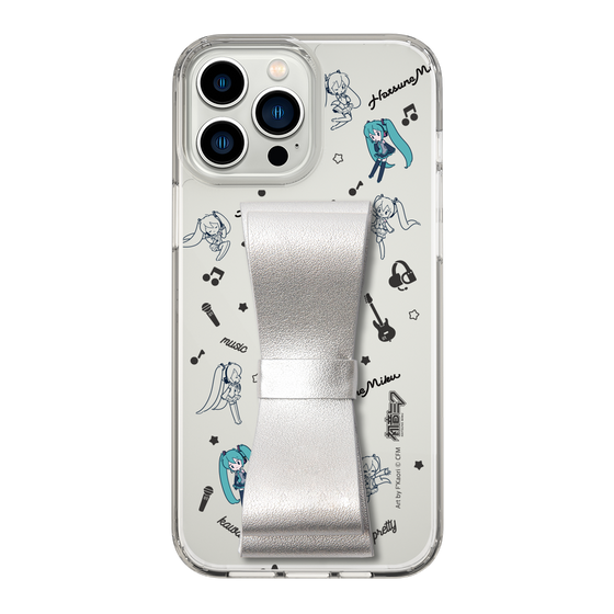 Slim Protection Case - STAND & RING RIBBON Silver［ HATSUNE MIKU - Ribbon - Instrumental - Monochrome ］