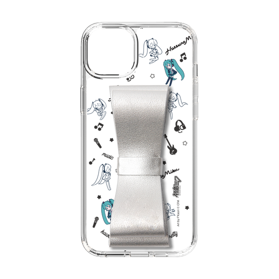 Slim Protection Case - STAND & RING RIBBON Silver［ HATSUNE MIKU - Ribbon - Instrumental - Monochrome ］