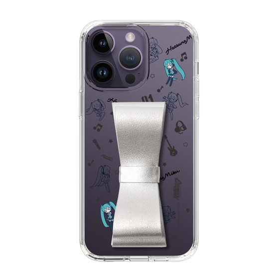 Slim Protection Case - STAND & RING RIBBON Silver［ HATSUNE MIKU - Ribbon - Instrumental - Monochrome ］