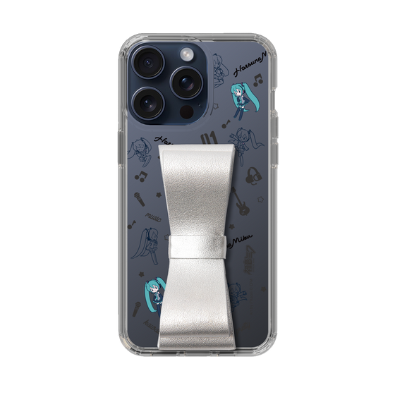 Slim Protection Case - STAND & RING RIBBON Silver［ HATSUNE MIKU - Ribbon - Instrumental - Monochrome ］