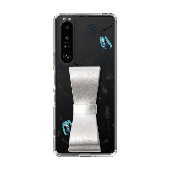 Slim Protection Case - STAND & RING RIBBON Silver［ HATSUNE MIKU - Ribbon - Instrumental - Monochrome ］