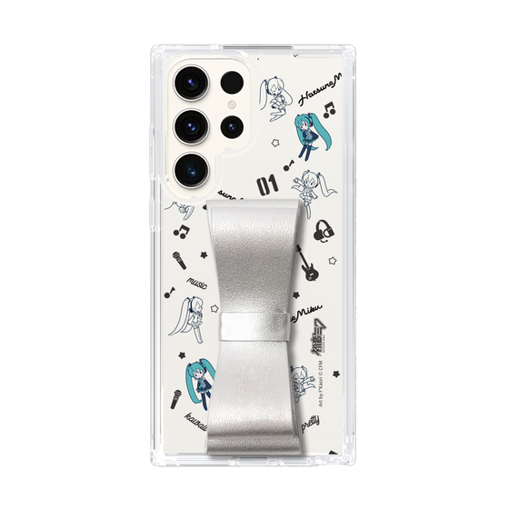 Slim Protection Case - STAND & RING RIBBON Silver［ HATSUNE MIKU - Ribbon - Instrumental - Monochrome ］