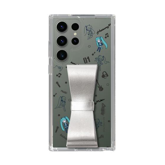Slim Protection Case - STAND & RING RIBBON Silver［ HATSUNE MIKU - Ribbon - Instrumental - Monochrome ］