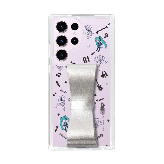 Slim Protection Case - STAND & RING RIBBON Silver［ HATSUNE MIKU - Ribbon - Instrumental - Monochrome ］