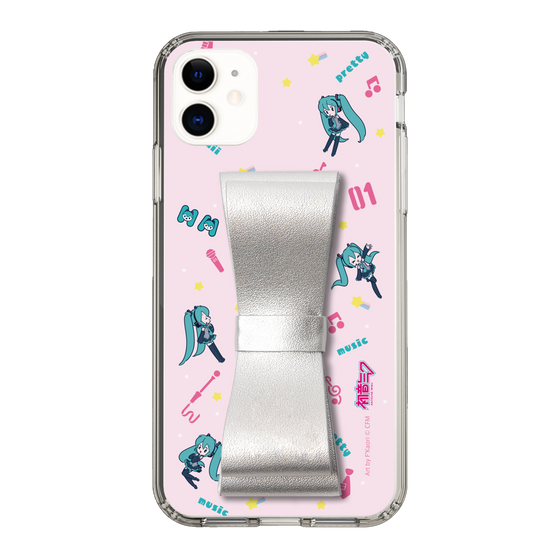 Slim Protection Case - STAND & RING RIBBON Silver［ HATSUNE MIKU - Ribbon - Instrumental - Pink ］
