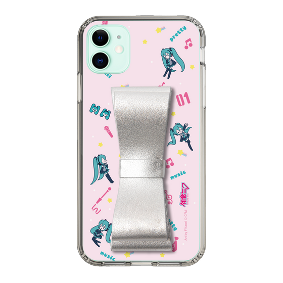 Slim Protection Case - STAND & RING RIBBON Silver［ HATSUNE MIKU - Ribbon - Instrumental - Pink ］
