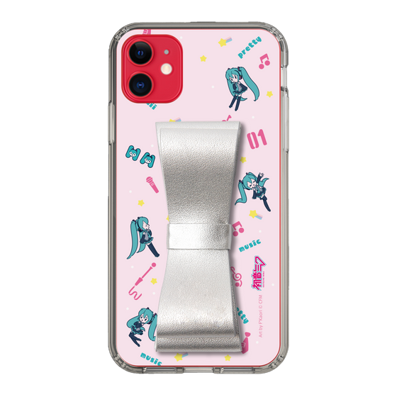 Slim Protection Case - STAND & RING RIBBON Silver［ HATSUNE MIKU - Ribbon - Instrumental - Pink ］