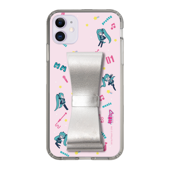 Slim Protection Case - STAND & RING RIBBON Silver［ HATSUNE MIKU - Ribbon - Instrumental - Pink ］