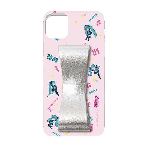 Slim Protection Case - STAND & RING RIBBON Silver［ HATSUNE MIKU - Ribbon - Instrumental - Pink ］
