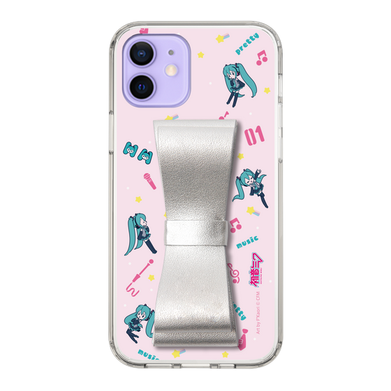 Slim Protection Case - STAND & RING RIBBON Silver［ HATSUNE MIKU - Ribbon - Instrumental - Pink ］