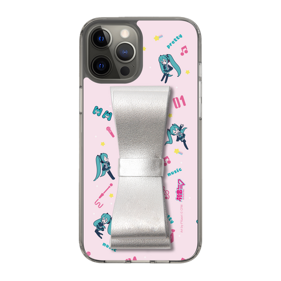 Slim Protection Case - STAND & RING RIBBON Silver［ HATSUNE MIKU - Ribbon - Instrumental - Pink ］