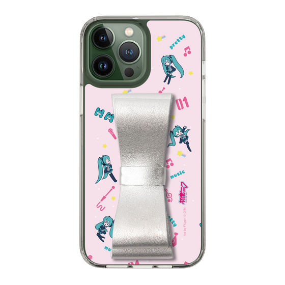 Slim Protection Case - STAND & RING RIBBON Silver［ HATSUNE MIKU - Ribbon - Instrumental - Pink ］