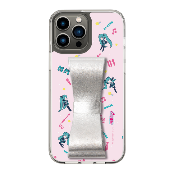 Slim Protection Case - STAND & RING RIBBON Silver［ HATSUNE MIKU - Ribbon - Instrumental - Pink ］