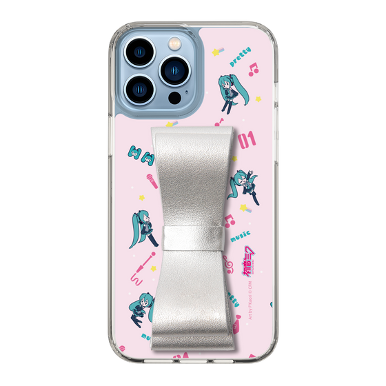 Slim Protection Case - STAND & RING RIBBON Silver［ HATSUNE MIKU - Ribbon - Instrumental - Pink ］